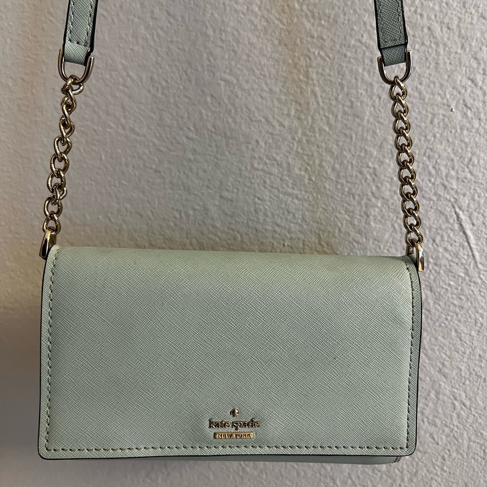 Teal/light blue crossbody Kate Spade purse